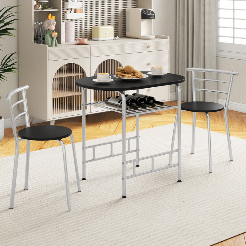 Home Kitchen 3 pcs Bistro Pub Dining Table 2 Chairs Set-Silver