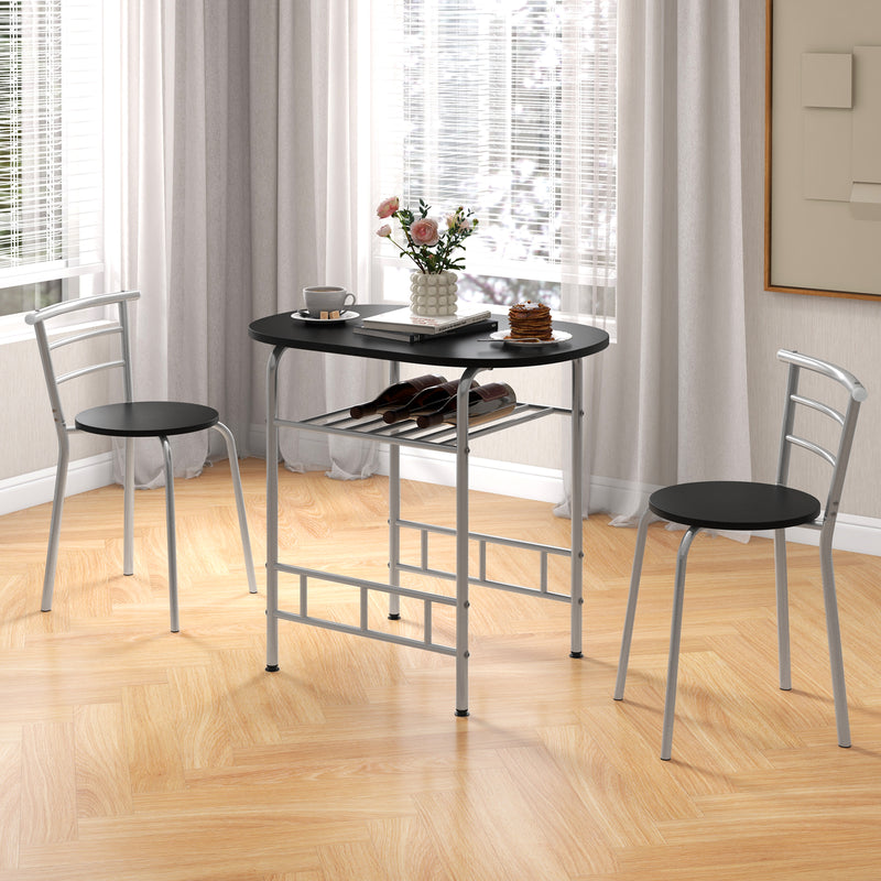 Home Kitchen 3 pcs Bistro Pub Dining Table 2 Chairs Set-Silver