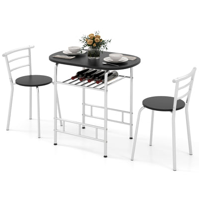Home Kitchen 3 pcs Bistro Pub Dining Table 2 Chairs Set-Silver