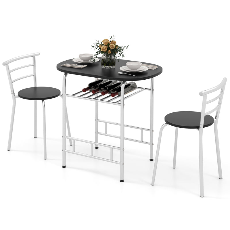 Home Kitchen 3 pcs Bistro Pub Dining Table 2 Chairs Set-Silver