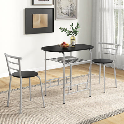 Home Kitchen 3 pcs Bistro Pub Dining Table 2 Chairs Set-Silver
