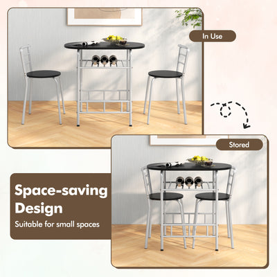 Home Kitchen 3 pcs Bistro Pub Dining Table 2 Chairs Set-Silver