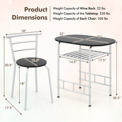 Home Kitchen 3 pcs Bistro Pub Dining Table 2 Chairs Set-Silver