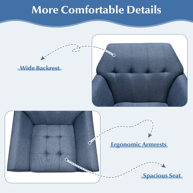 Modern Tufted Fabric Accent Chair with Rubber Wood Legs-Blue