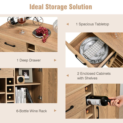 Modern Wine Bar Buffet Cabinet with 6-Bottle Wine Rack
