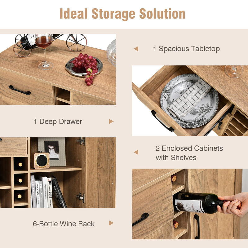 Modern Wine Bar Buffet Cabinet with 6-Bottle Wine Rack