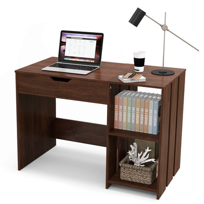 Lift Top Modern Computer Desk with 2 Hidden Compartments and 2 Open Storage Shelves-Walnut