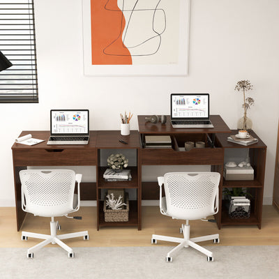 Lift Top Modern Computer Desk with 2 Hidden Compartments and 2 Open Storage Shelves-Walnut