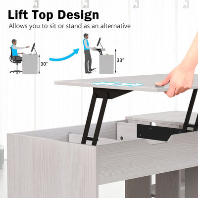 Lift Top Modern Computer Desk with 2 Hidden Compartments and 2 Open Storage Shelves-White