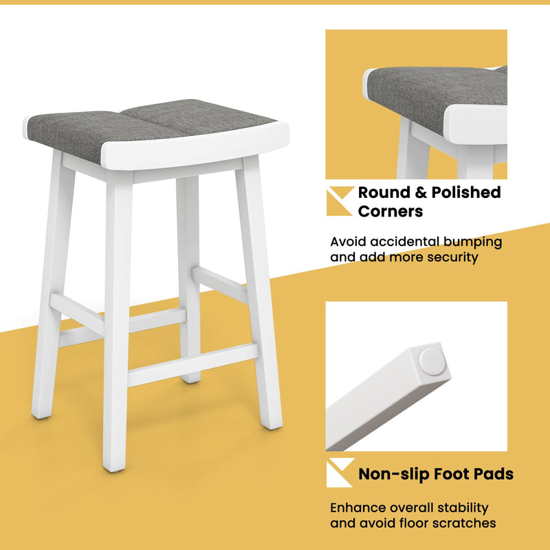 2 Pieces 26/31.5 Inch Upholstered Saddle Barstools with Padded Cushions-26 inches