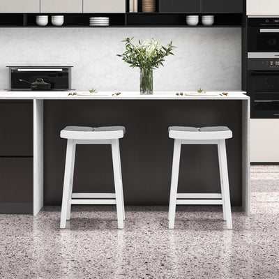 2 Pieces 26/31.5 Inch Upholstered Saddle Barstools with Padded Cushions-26 inches
