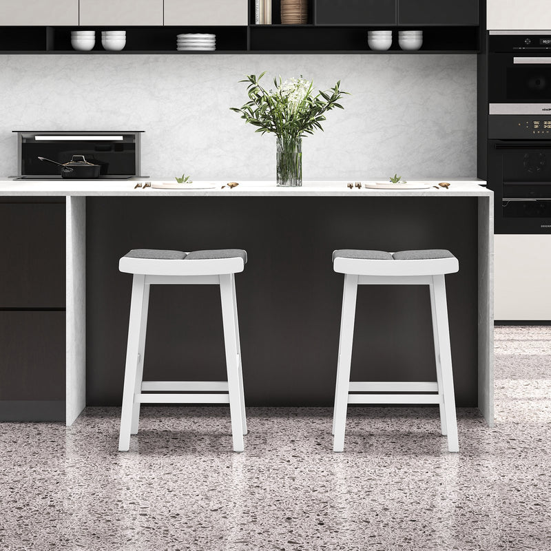 2 Pieces 26/31.5 Inch Upholstered Saddle Barstools with Padded Cushions-26 inches
