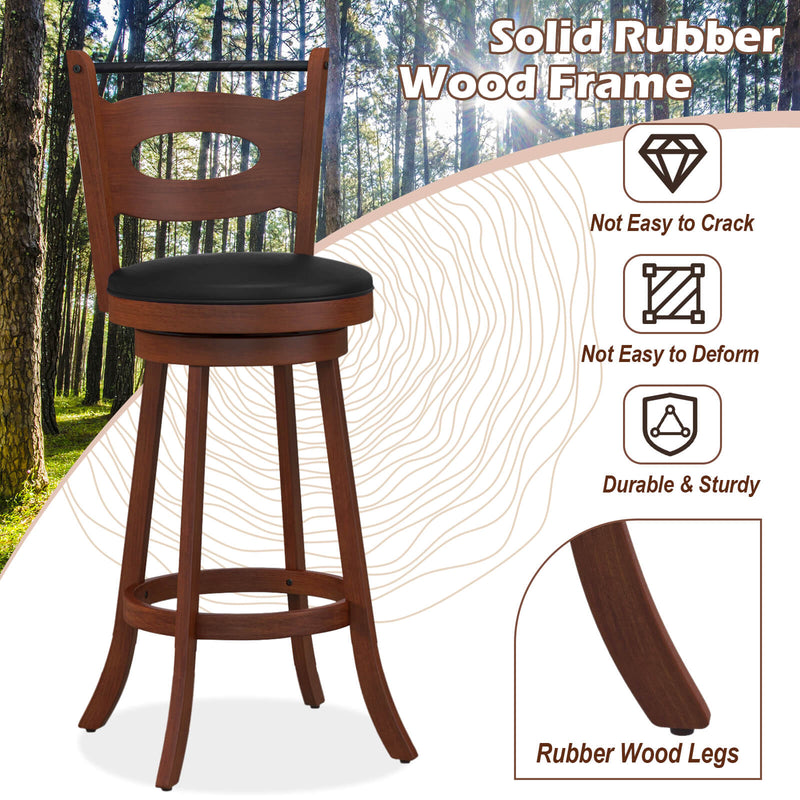 2 Pieces 24/29 inch Swivel Bar Stools with Curved Backrest and Seat Cushions-29 inches