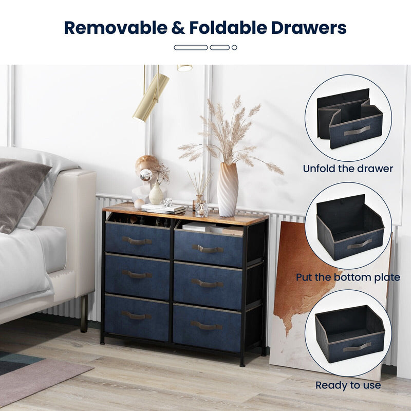 6-Drawer Dresser with Metal Frame and Anti-toppling Devices-Rustic Brown