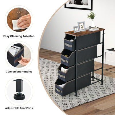 Vertical Narrow Dresser with 4 Removable Fabric Drawers-Rustic Brown