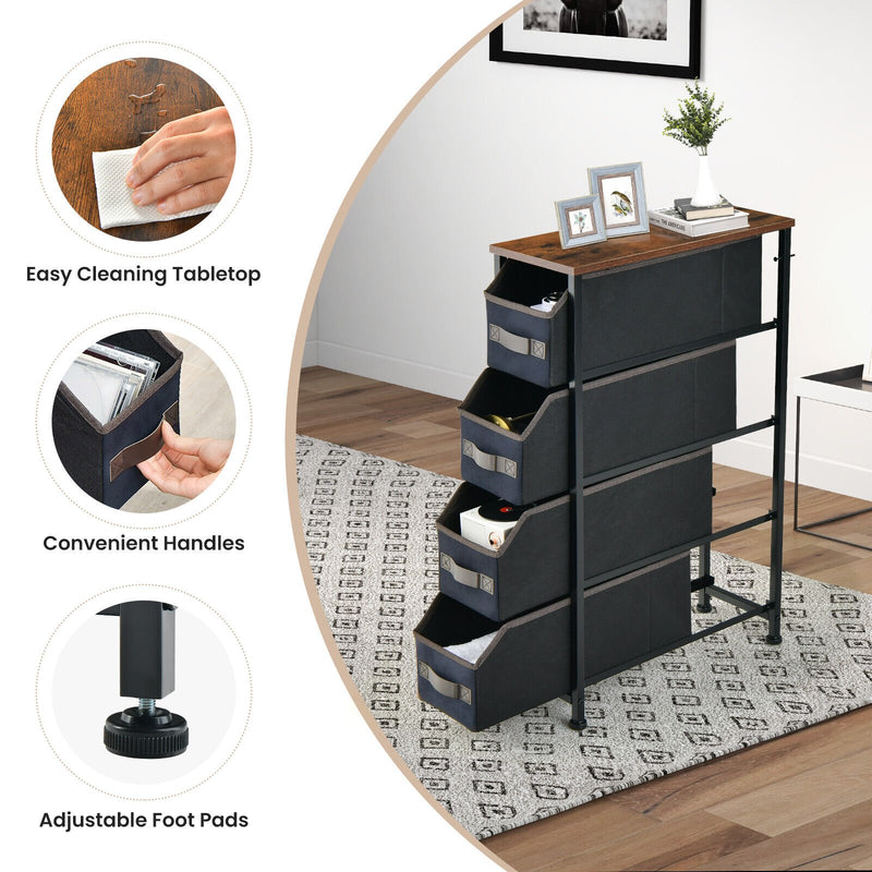 Vertical Narrow Dresser with 4 Removable Fabric Drawers-Rustic Brown