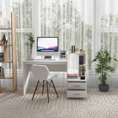 Computer Desk Home Office with Bookshelf and Drawers-White