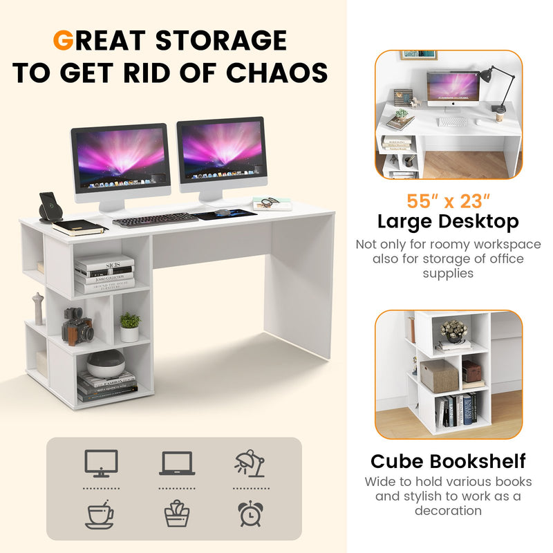 Modern Computer Desk with 3 Tier Storage Shelves for Home Office-White