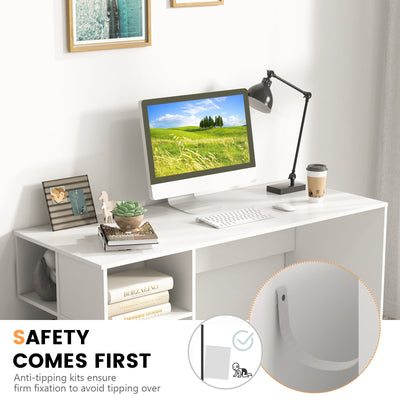 Modern Computer Desk with 3 Tier Storage Shelves for Home Office-White