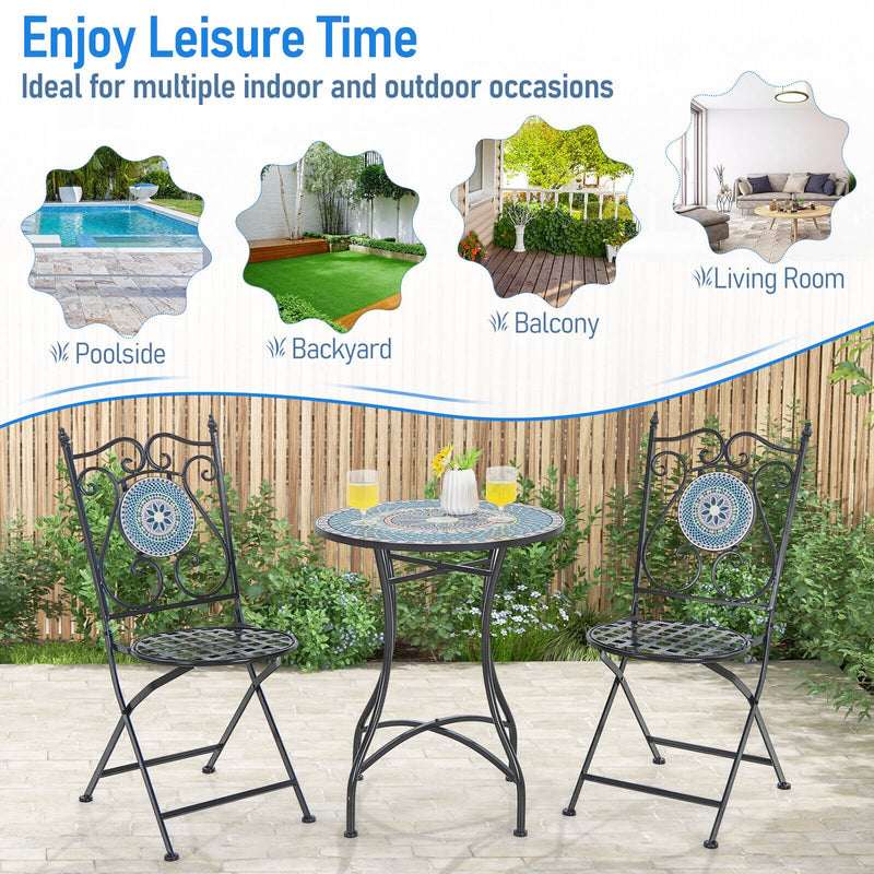 *3 Piece Patio Bistro Set with Mosaic Pattern
