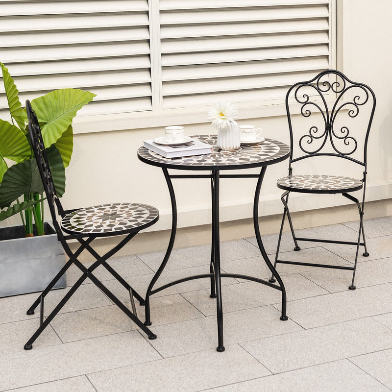 *3 Piece Patio Bistro Set with Round Table and 2 Folding Chairs