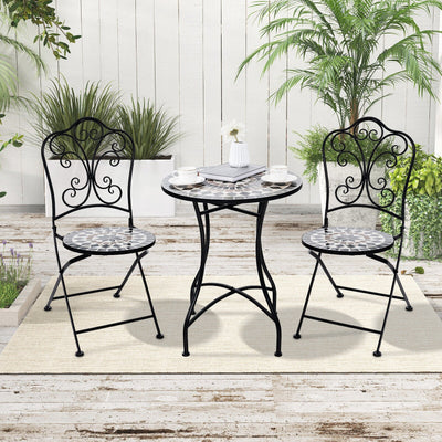 *3 Piece Patio Bistro Set with Round Table and 2 Folding Chairs