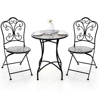 *3 Piece Patio Bistro Set with Round Table and 2 Folding Chairs