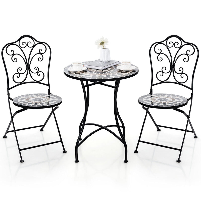 *3 Piece Patio Bistro Set with Round Table and 2 Folding Chairs