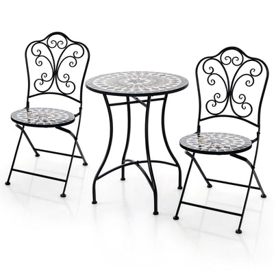 *3 Piece Patio Bistro Set with Round Table and 2 Folding Chairs
