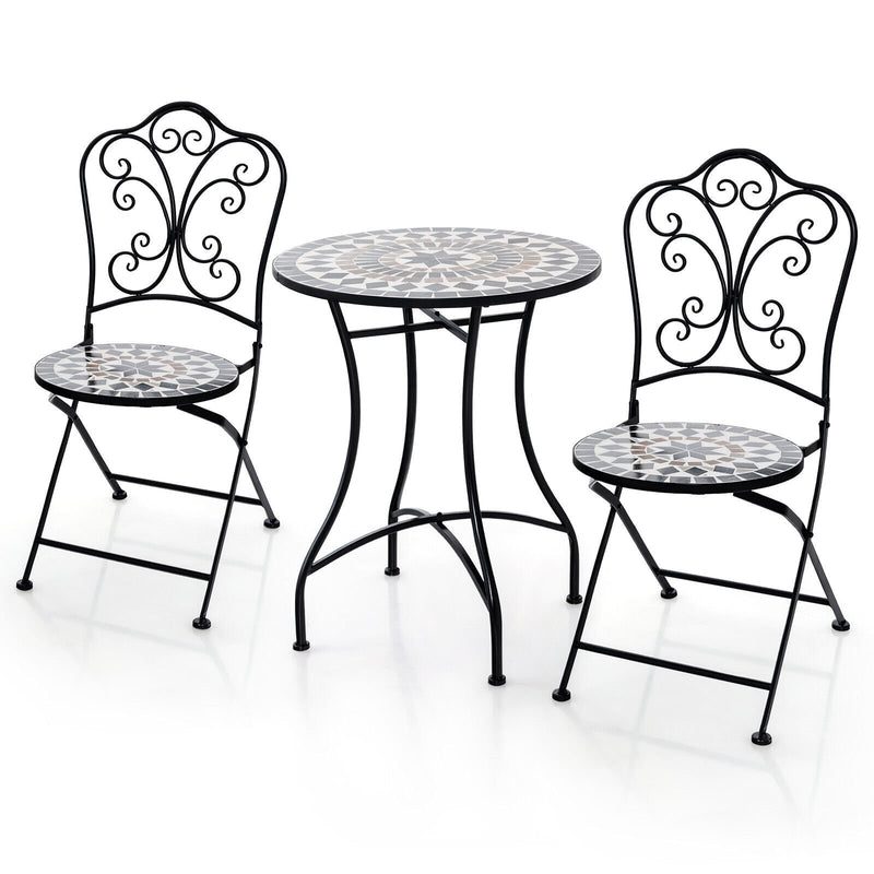 *3 Piece Patio Bistro Set with Round Table and 2 Folding Chairs