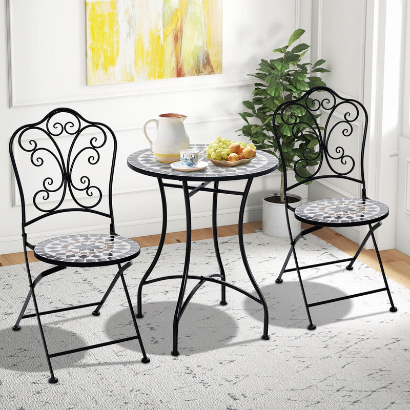 *3 Piece Patio Bistro Set with Round Table and 2 Folding Chairs