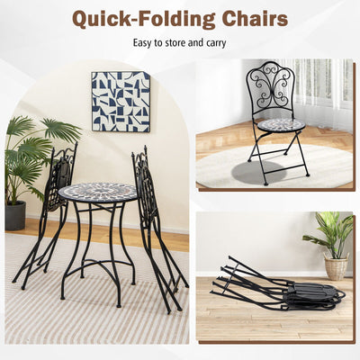 *3 Piece Patio Bistro Set with Round Table and 2 Folding Chairs