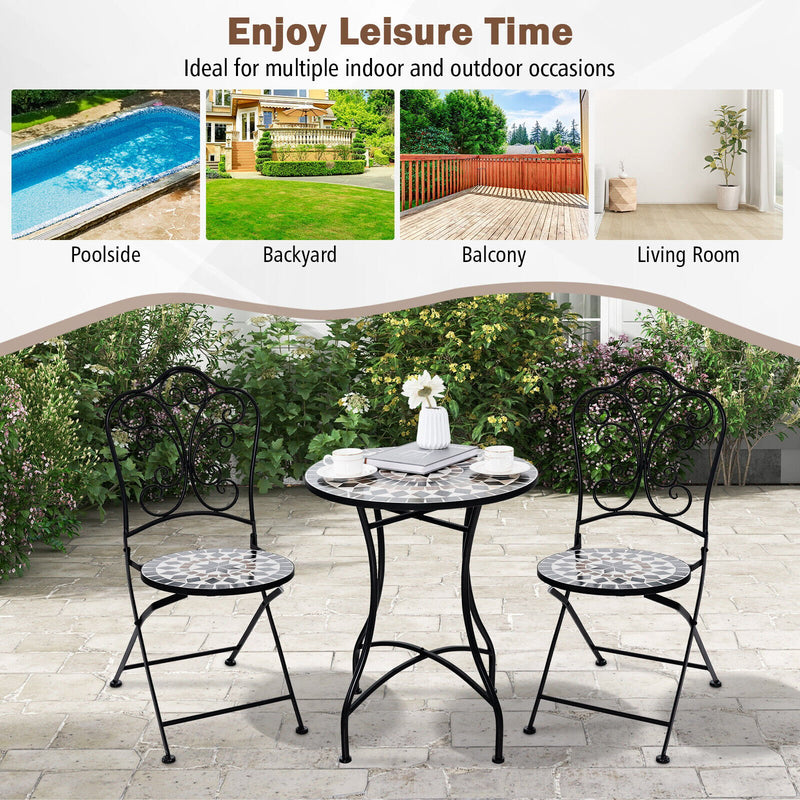 *3 Piece Patio Bistro Set with Round Table and 2 Folding Chairs