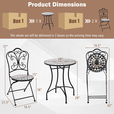 *3 Piece Patio Bistro Set with Round Table and 2 Folding Chairs
