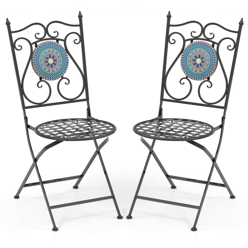 *Set of 2 Mosaic Chairs for Patio Metal Folding Chairs - A