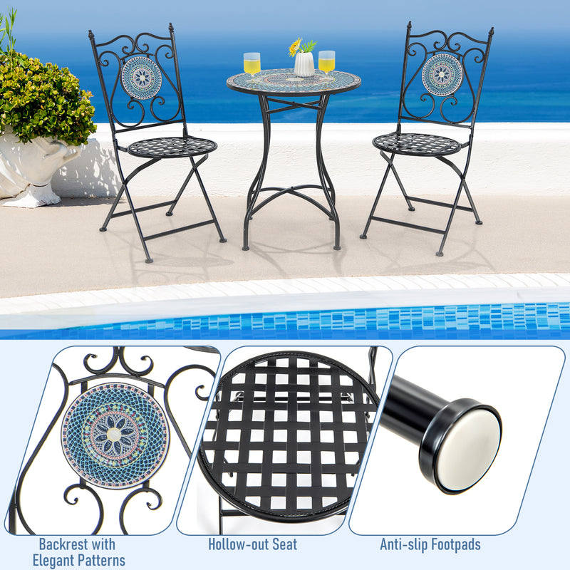 *Set of 2 Mosaic Chairs for Patio Metal Folding Chairs - A