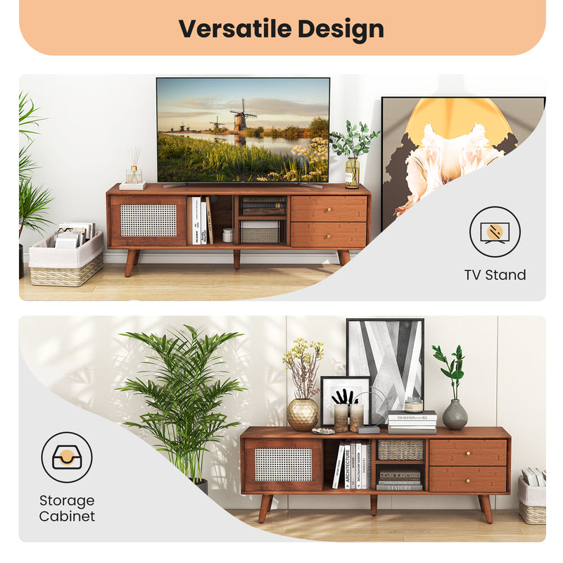 Bamboo TV Stand for TV up to 65 Inch-Brown