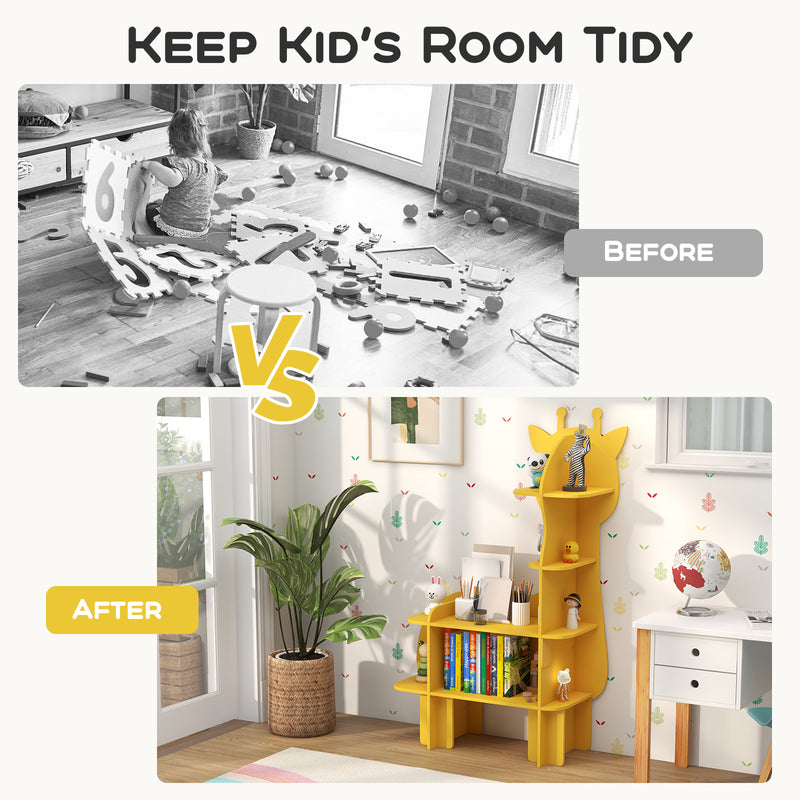 Kids Bookcase Toy Storage Organizer with Open Storage Shelves-Giraffe