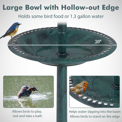 *Pedestal Bird Bath with Solar Light with Bird Feeder and Flower Planter - Green
