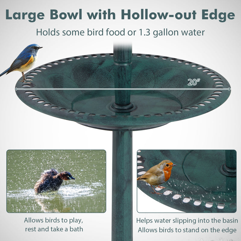 *Pedestal Bird Bath with Solar Light with Bird Feeder and Flower Planter - Green