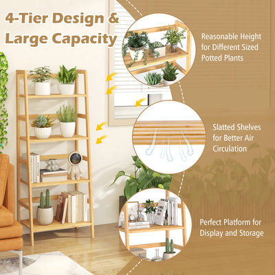 47.5 Inch 4-Tier Multifunctional Bamboo Bookcase Storage Stand Rack