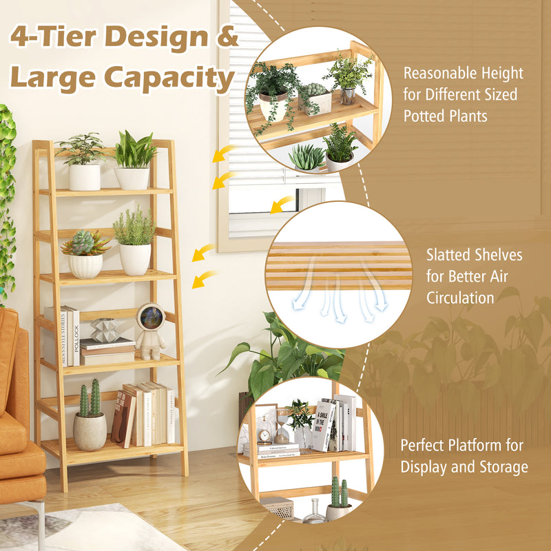 47.5 Inch 4-Tier Multifunctional Bamboo Bookcase Storage Stand Rack