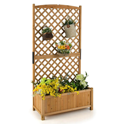 Planter Raised Bed with Trellis for Plant Flower Climb-Natural
