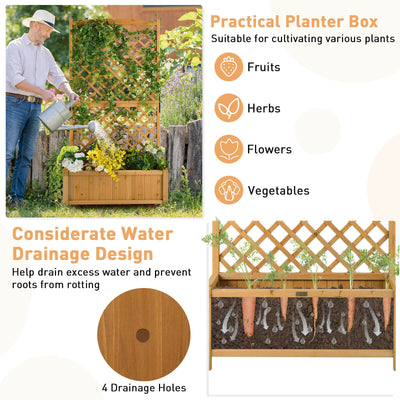 Planter Raised Bed with Trellis for Plant Flower Climb-Natural