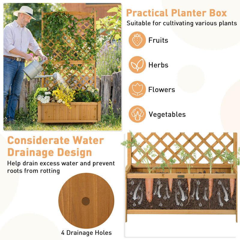 Planter Raised Bed with Trellis for Plant Flower Climb-Natural