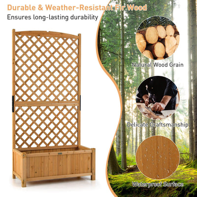 Planter Raised Bed with Trellis for Plant Flower Climb-Natural