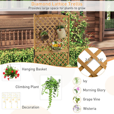Planter Raised Bed with Trellis for Plant Flower Climb-Natural