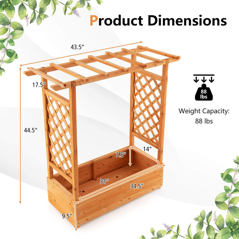 Raised Garden Bed with Trellis or Climbing Plant and Pot Hanging-Natural