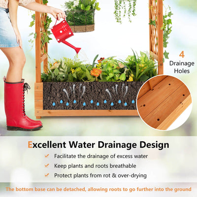 Raised Garden Bed with Trellis or Climbing Plant and Pot Hanging-Natural