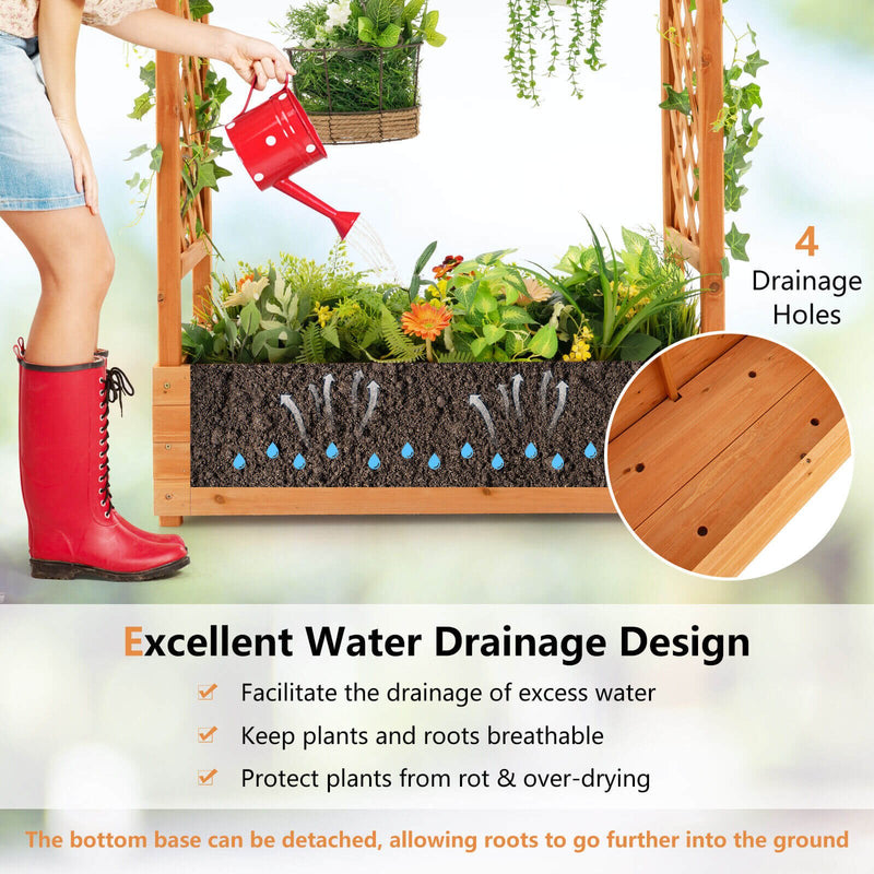 Raised Garden Bed with Trellis or Climbing Plant and Pot Hanging-Natural